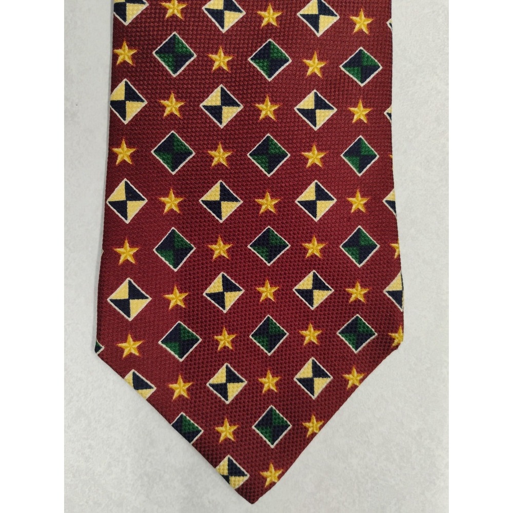 Tommy Hilfiger Tie Silk Geometric Stars 4" x 58" Rust, Yellow, Navy Blue, Green